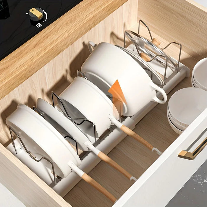 Expandable Kitchen Cabinet Pot Organiser Rack — Adjustable Divider for Pots & Pans