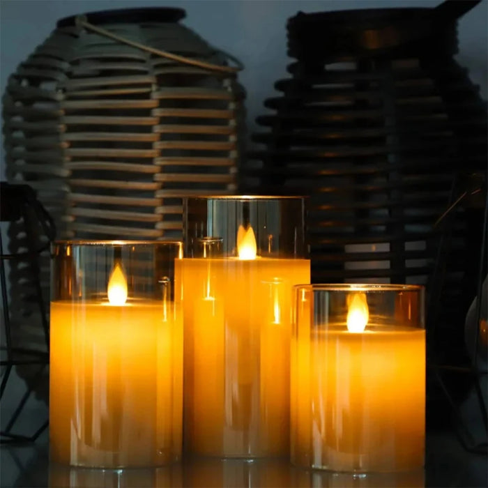 Set of 3 LED Flameless Candles with Remote Control — Flickering Décor Lights for Weddings & Parties