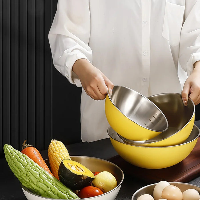 3-piece Stainless Steel Mixing Bowl Set with Measurement Marks