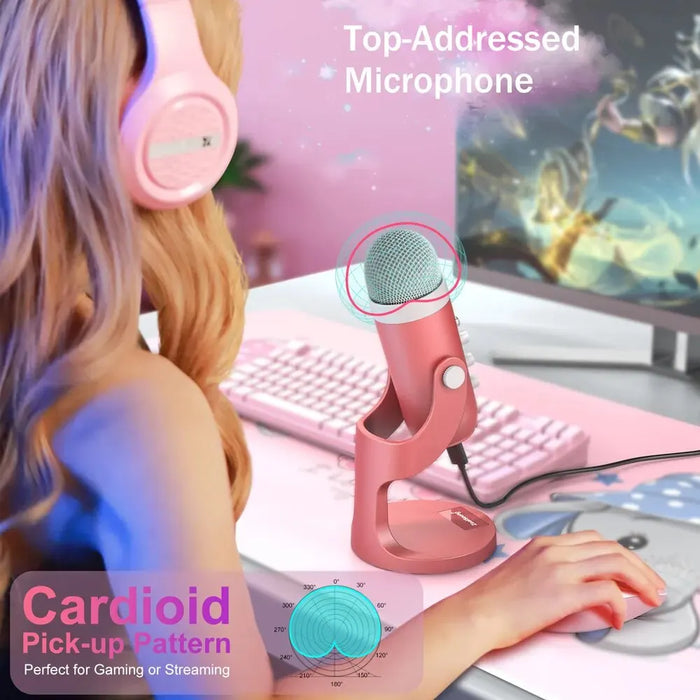 USB Condenser Microphone — Pink Studio Mic for PC, Mac, Phone, Streaming & Gaming