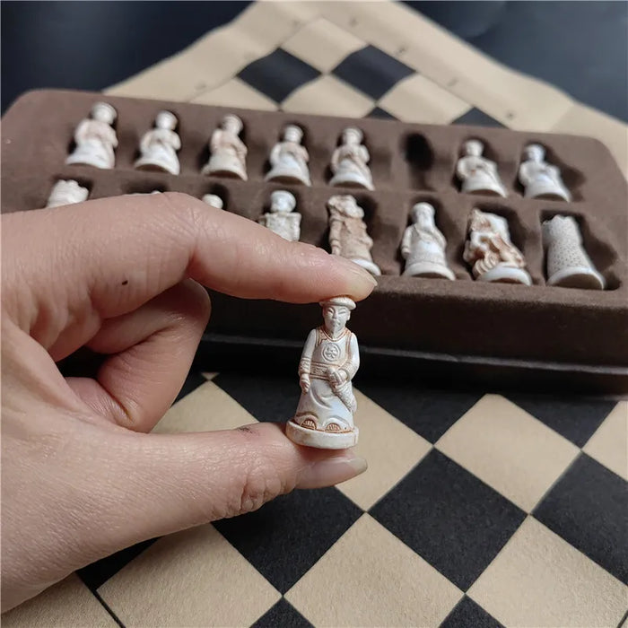 Imitation Qing Bing Chess Set — Resin Pieces on Leather Board, 28×28 cm (11 inch)