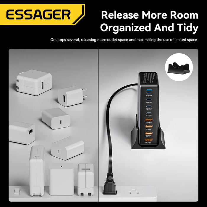 320W GaN 8‑Port Desktop Charger — 4×USB‑C & 4×USB‑A, 100W PD