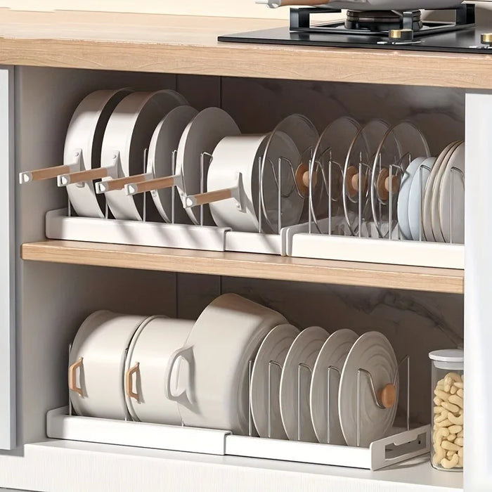 Expandable Kitchen Cabinet Pot Organiser Rack — Adjustable Divider for Pots & Pans