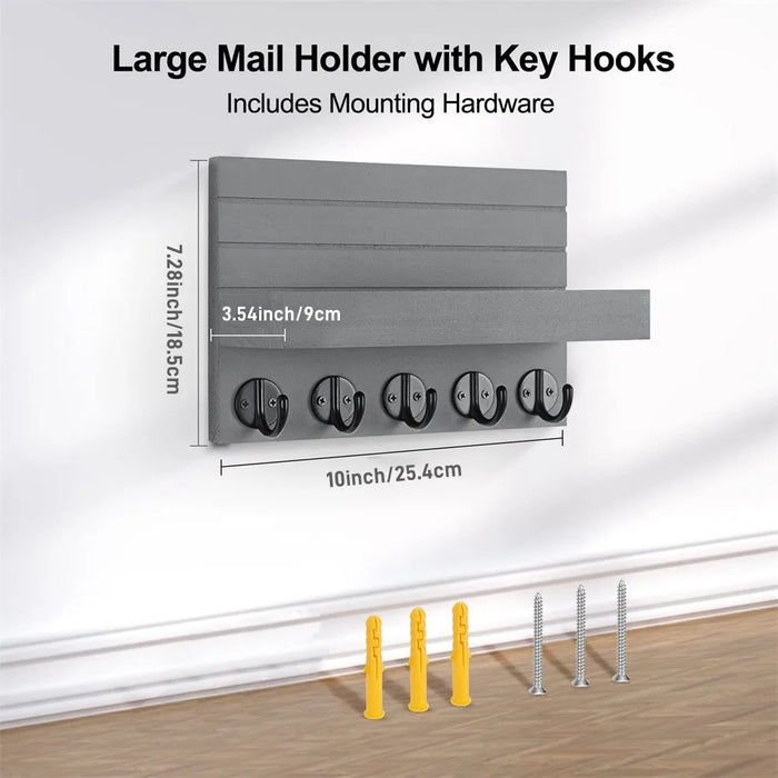 Wall-mounted Wooden Key and Mail Shelf with 5 Hooks