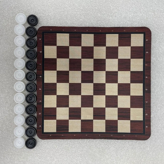 Portable Checkers Set – Wood-Grain Board (24 × 24 cm) with 24 Pieces