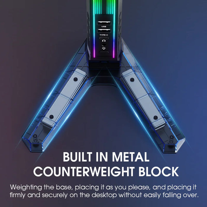 RGB Headset Stand with Sound‑Activated Lights and USB Dock