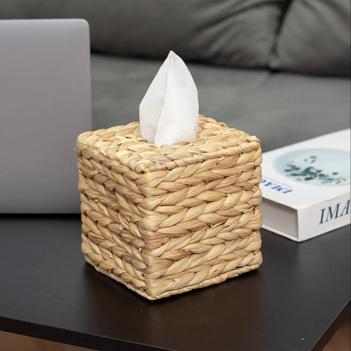 Woven Wooden Tissue Cube — Square Decorative Tissue Box Stand (1pc)
