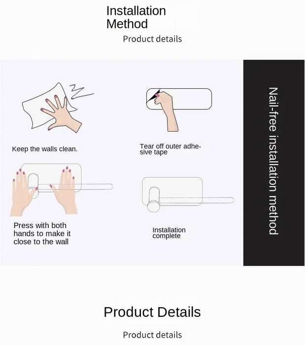 Adhesive Paper Towel & Toilet Roll Holder — ABS Plastic, 33cm, Black (Pack of 2)