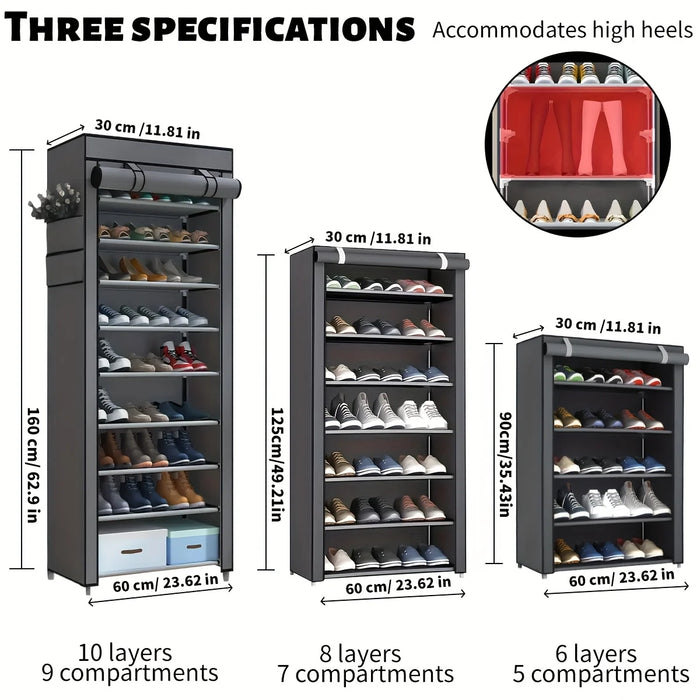 Multi-Tier Shoe Cabinet with Dust-Proof Rolling Shutter — 6/8/10 Tiers, Space-Saving