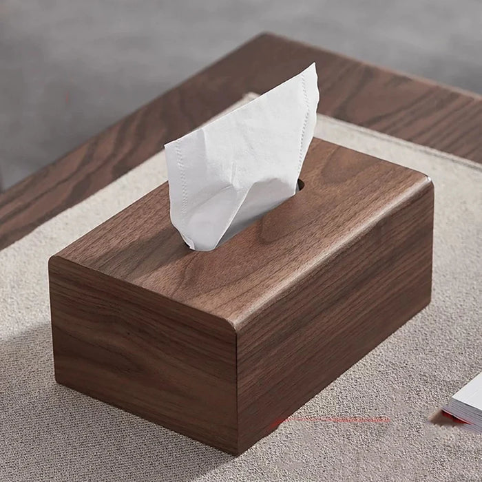 Walnut Solid Wood Tissue Box — Classic Desktop & Bathroom Storage