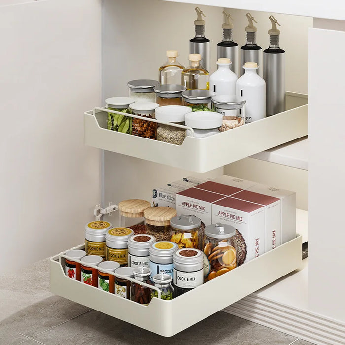 Metal Slide‑Rail Pull‑Out Cabinet Organiser with Self‑Adhesive Base