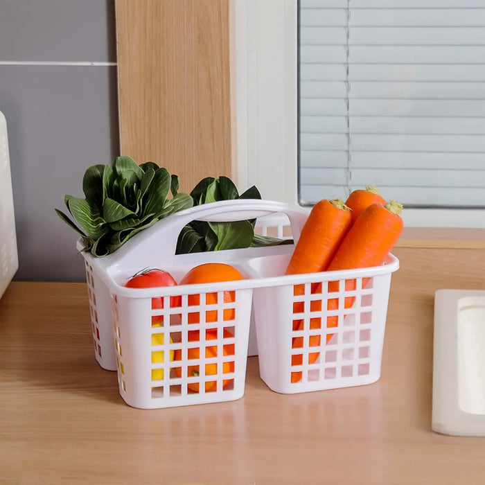 Portable Plastic Shower Caddy with Handle — Divided Storage Basket 30×20×13cm
