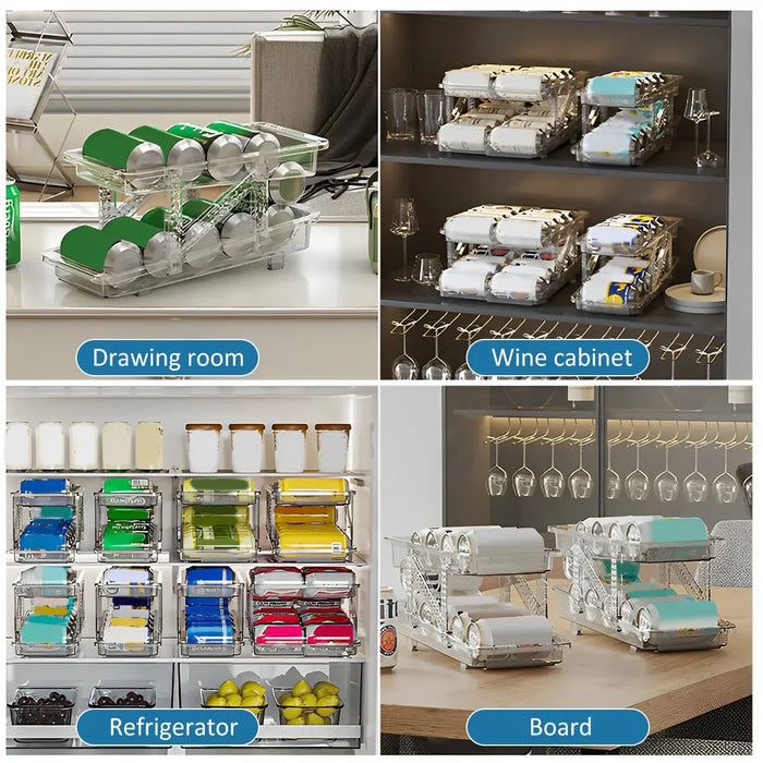 2-Tier Rolling Can Dispenser – Expandable Fridge Can Organiser