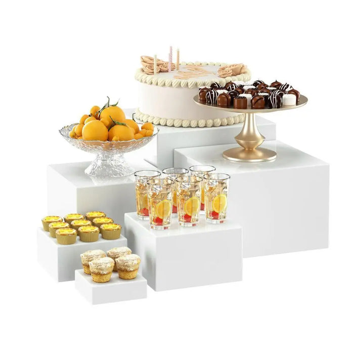 6pc Acrylic Buffet Risers — Stackable Hollow‑Bottom Display for Cupcakes & Desserts
