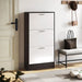 Narrow 3-Tier Flip-Top Shoe Cabinet – Walnut & White Vertical Storage