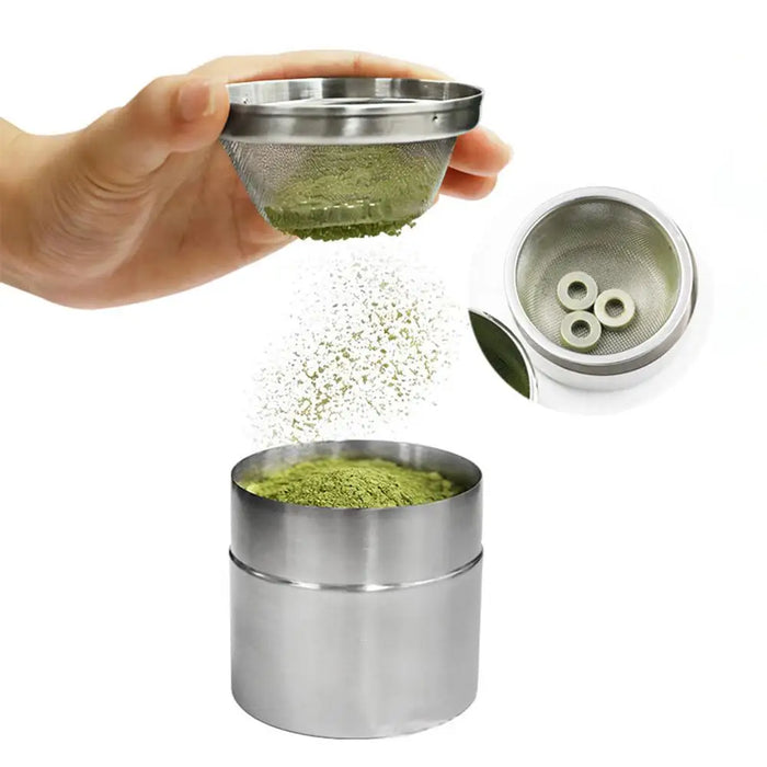 304 Stainless Steel Matcha Jar with 40‑Mesh Sieve — Airtight Tea & Powder Canister