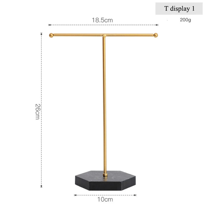 T-shaped Jewellery Display Stand — Wood & Metal, Gold and Black options