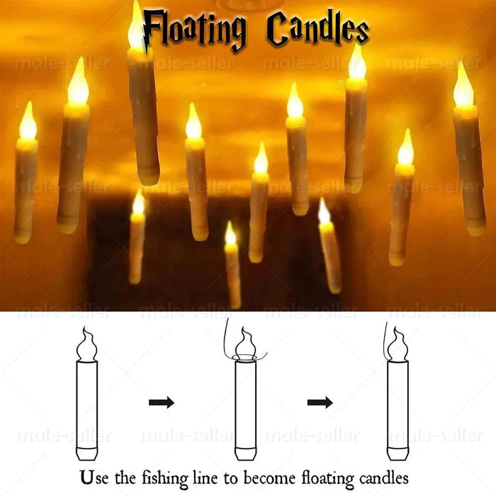 12-Pack Floating LED Taper Candles with Magic Wand Remote — Flameless Flicker Lights