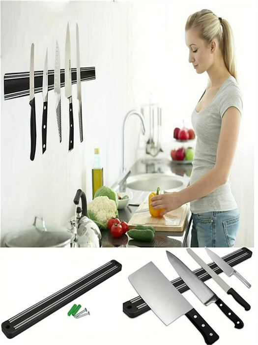 Magnetic Wall-Mounted Knife Holder — Storage Rack for Kitchen Utensils & Tools