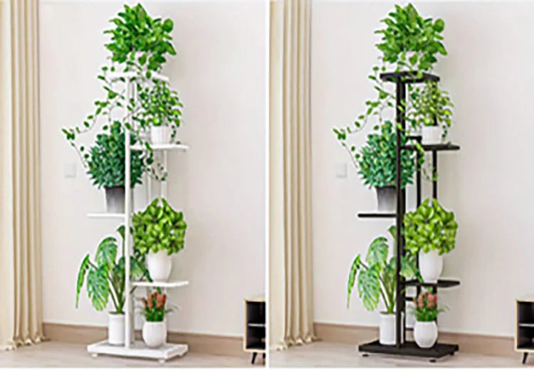 Metal Plant Stand — 4/6/8-Tier Flower Pot Rack, White or Dark Grey