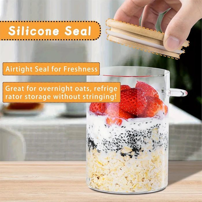 Airtight Glass Jars with Bamboo Lids & Spoons — 18oz (>501ml) — Pack of 1/2/3/4 — Transparent Food Storage for Spices, Beans & Tea