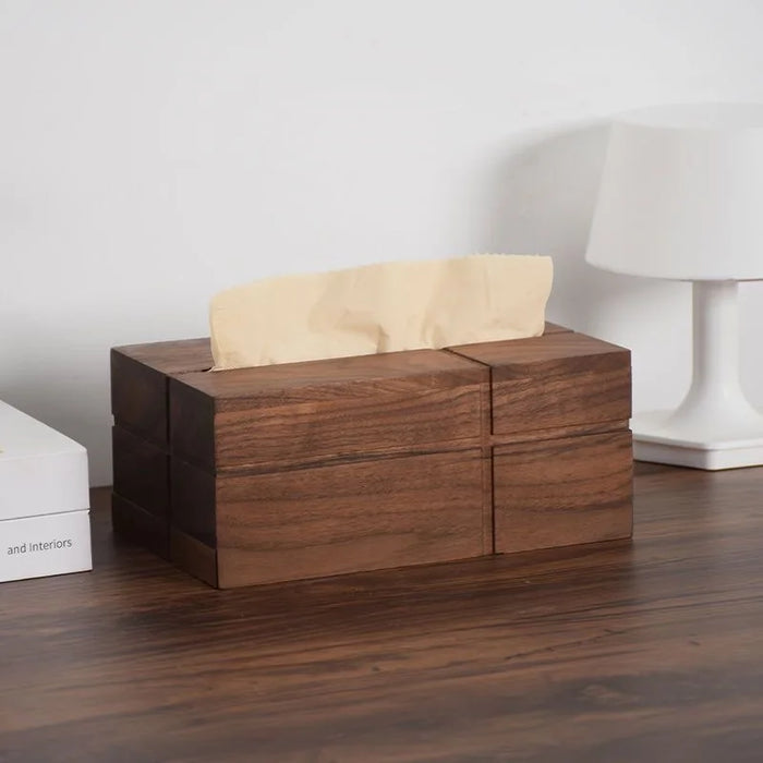 Walnut Solid Wood Tissue Box — Classic Desktop & Living Room Case