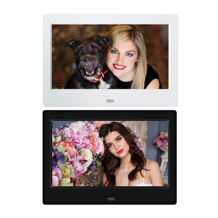 7-inch Digital Photo Frame — 16:9 LED Display, Photo, Video & Music, Clock & Calendar