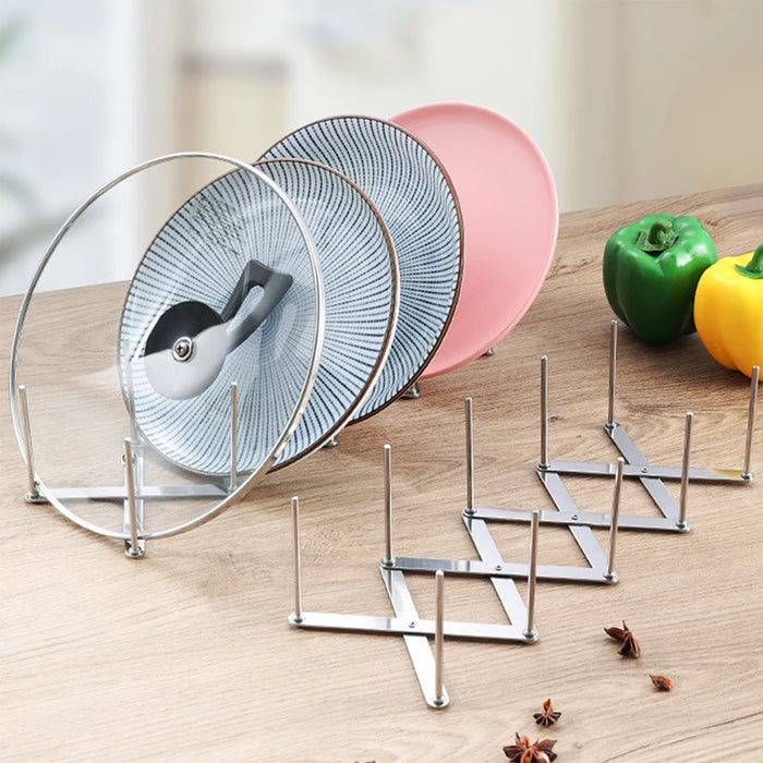 Retractable Stainless Steel Pot Lid & Plate Rack — Foldable Kitchen Storage