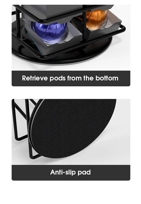 40‑Pod VertuoLine Carousel Pod Holder — 360° Rotating Wire Stand, Black