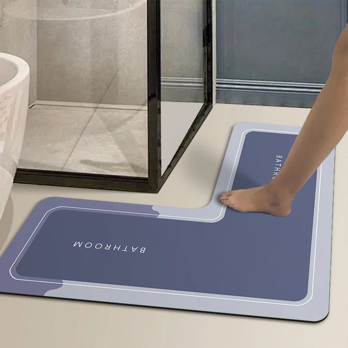Minimalist Diatomaceous Earth Non-Slip L-Shaped Shower Door Mat