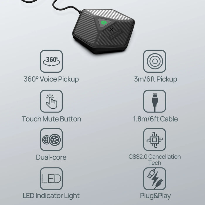 USB Conference Speakerphone — 360° Omnidirectional Condenser Mic with Mute & Volume