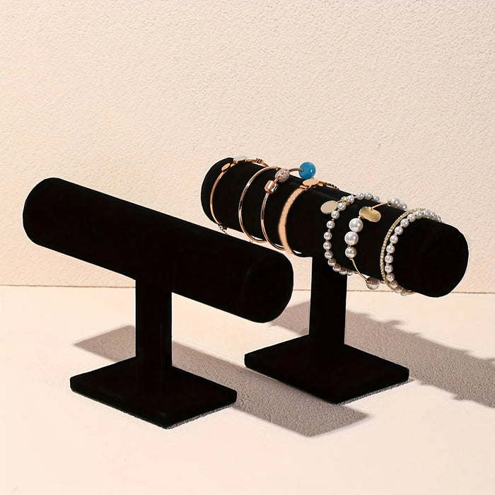 Velvet T-Bar Jewellery & Watch Display Stand — Desktop Bracelet Holder (Black/Grey)