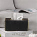 White Rectangular Leather Tissue Box Cover with Gold-Tone Edging — Small 16×11.5×8cm