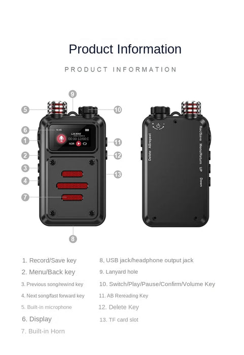 Mini Professional Digital Voice Recorder — 32GB–128GB, DSP Noise Reduction, VAD, MP3/WAV
