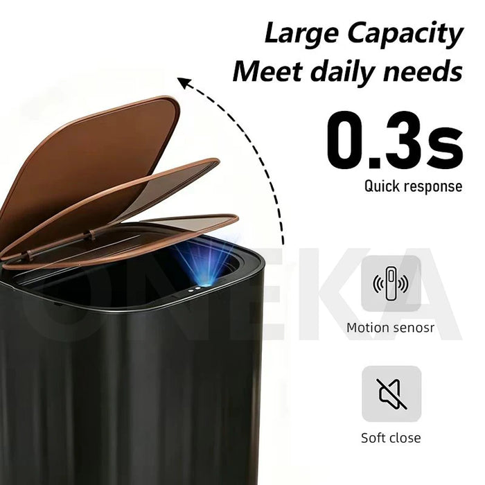 27L Sensor Bin with Built-in Bag Ring — Wood-Grain ABS