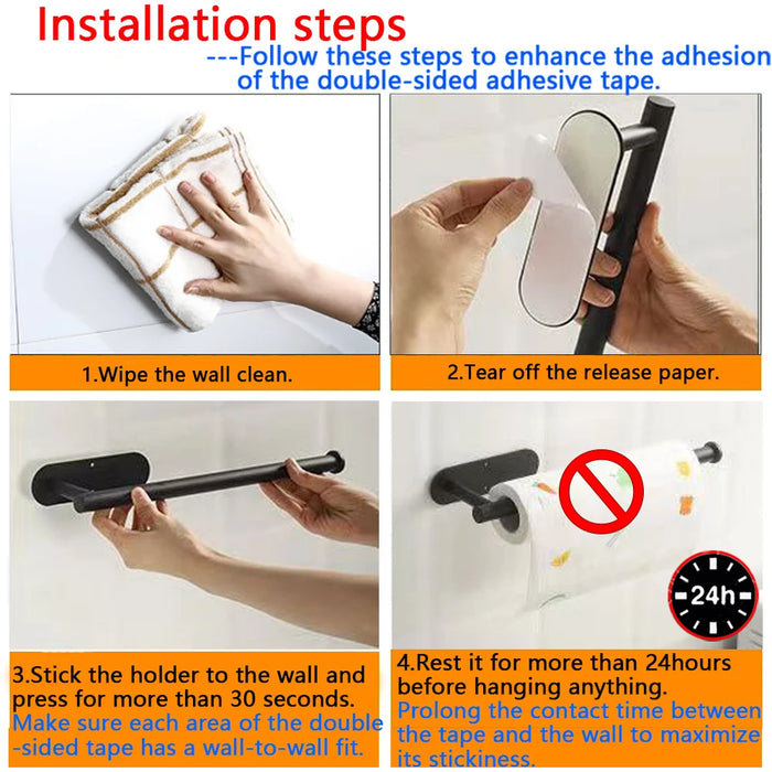Stainless Steel Paper Towel & Toilet Roll Holder — Adhesive or Screw-Fix