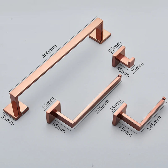 Rose Gold Bathroom Hardware Set — Stainless Steel Towel Rail, Toilet Paper Holder & Hook