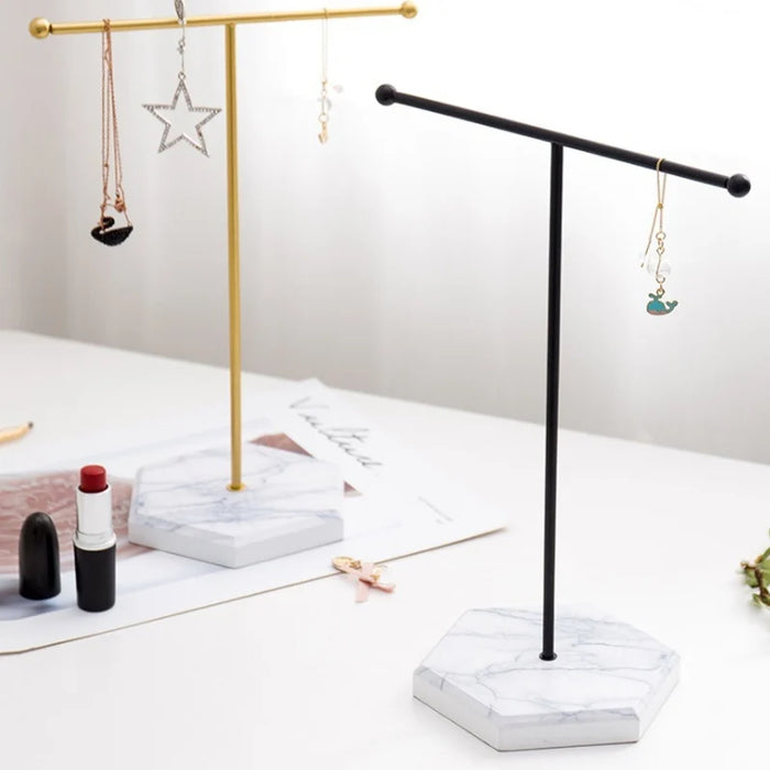 T-shaped Jewellery Display Stand — Wood & Metal, Gold and Black options