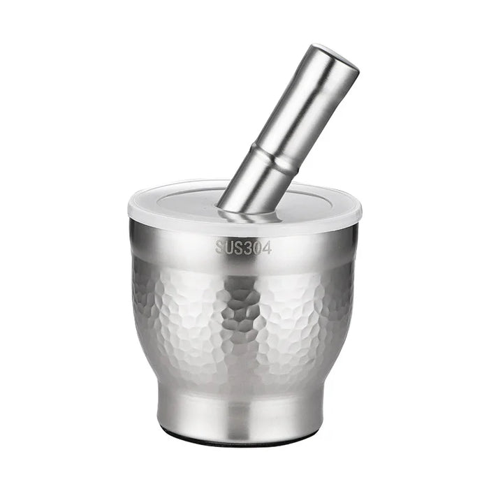 Stainless Steel Garlic Crusher with Covered Bowl — Manual Grinder for Garlic, Herbs & Spices