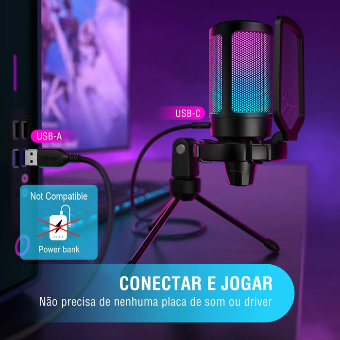 USB Condenser Gaming Microphone A6V — RGB, Pop Filter & Shock Mount