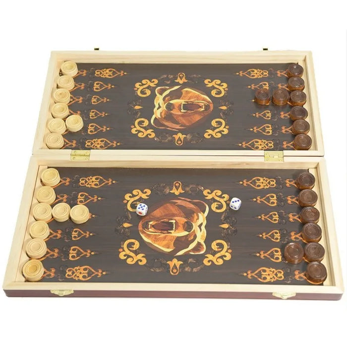 Foldable Wooden Backgammon Set – Portable Board with 30 Pieces (29/39/49cm)