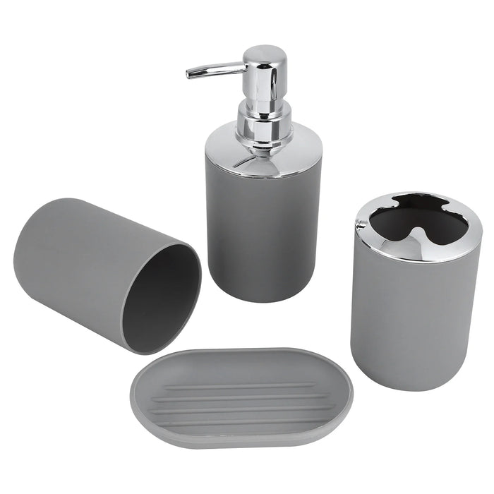 4‑Piece Plastic Bathroom Accessory Set — Soap Dispenser, Storage & Rinse Cups, Soap Dish