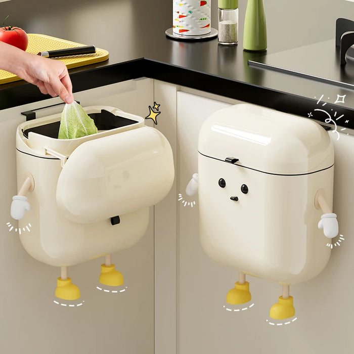 Cream Wall-mounted Kitchen Bin with Lid — 9L / 12L (DIY option)