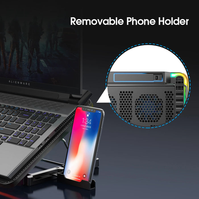 Laptop Cooling Pad for 12–17.3-inch Laptops — 6 Quiet Fans, 7-Stage Height & Phone Holder