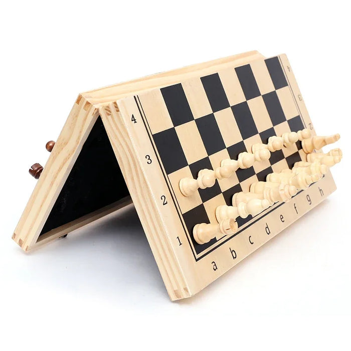 Three-in-One Wooden Game Set — Chess, Checkers & Backgammon, Portable