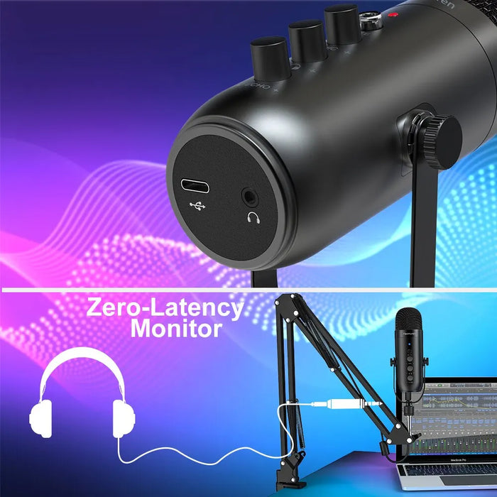 USB Cardioid Condenser Microphone Kit with Boom Arm — Plug-and-Play for Podcasting & Streaming