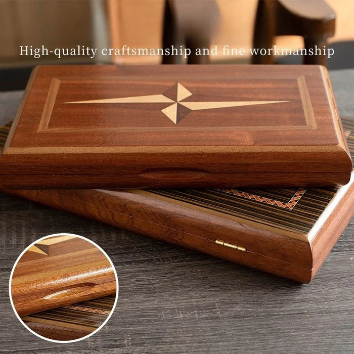 Solid Mahogany Veneer Backgammon Set – Foldable Tabletop Game for Family Entertainment