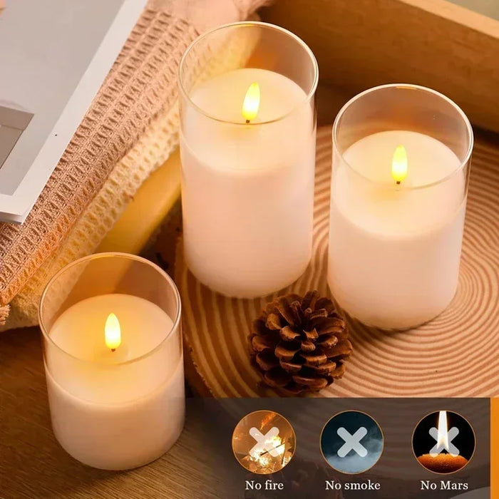 Acrylic Flameless Flickering Candles with Remote & Timer — Battery LED Pillars