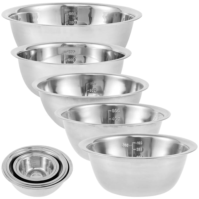 5-Piece Stainless Steel Mixing Bowl Set — Nesting, 2600–500ml