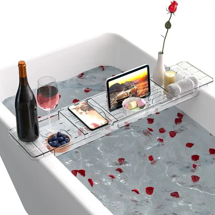 Transparent Expandable Bath Tray – Adjustable Tub Shelf, Anti‑Slip, Easy to Clean